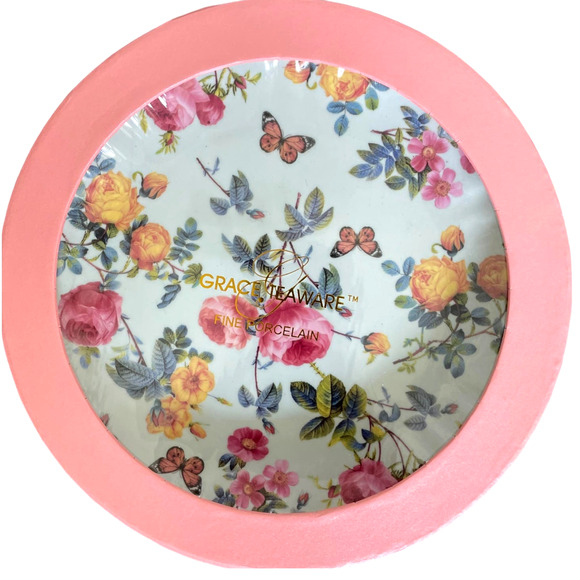Grace Teaware Fine Porcelain Floral Dessert Plates 8in Set of 4 in Gift Box New - Picture 3 of 12